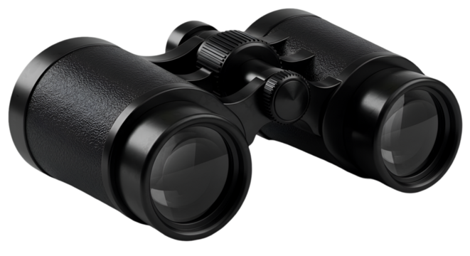 Realistic 3D Illustration of Black Binoculars Isolated on Transparent Background