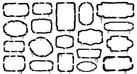 Obraz premium Set of black spray paint frames and borders with drips