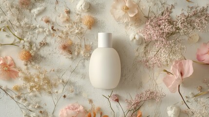 pink bottle of facial cream mockup on pastel pink colour