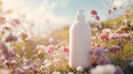 White bottle of facial cream in pastel earth background