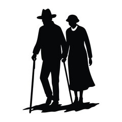 Silhouette of Elderly Couple Walking Together Hand in Hand a Testament to Enduring Love and Companionship Through the Ages