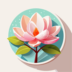 Elegant magnolia blossom illustration with soft colors and playful polka dot background