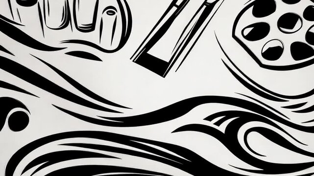 Abstract graphic design with nail polish and makeup tools