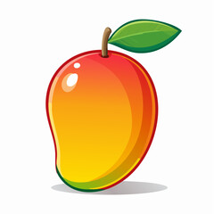 Illustration of a ripe mango with vibrant colors and a fresh green leaf attached