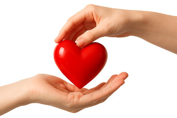 Fototapeta premium Close-up of a person offering a symbolic red heart, representing kindness, support, and emotional well-being in relationships and community