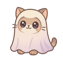 Fototapeta premium Cute cat in ghost costume for playful themes.