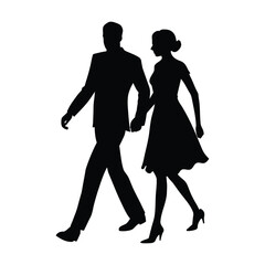Couple walking hand in hand silhouette