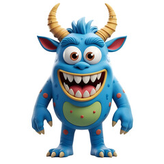 Fototapeta premium Delightful Blue Monster With Horns Smiling Widely isolated on transparent background Generative AI. 