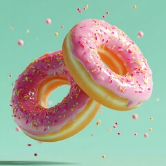 Two pink frosted donuts with sprinkles isolated on white background