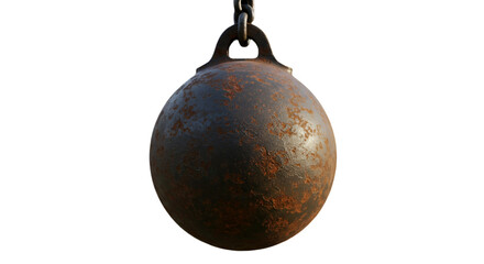 Rusty Metal Ball Hanging From Chain Isolated On Black Background Illustration