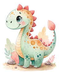 Cute Watercolor Dinosaur 