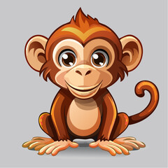 Adorable cartoon monkey with big eyes and a cute smile sitting patiently