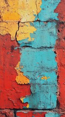 Textured Brick Wall with Colorful Peeling Paint Vertical