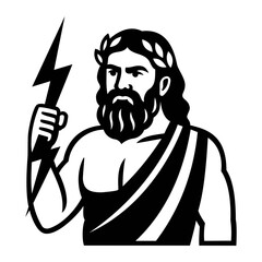 Zeus Greek God of Thunder – Black and White Minimalist Illustration - SVG