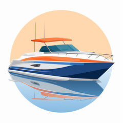 Illustration of a Sleek Motorboat with Vibrant Colors Reflected on Calm Waters