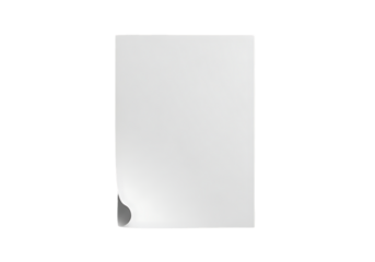 Blank White Paper Sheet with Curled Corner, Clean Minimalist Design, Studio Shot, Mockup Template  transparent background