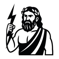 Zeus Greek God of Thunder – Black and White Minimalist Illustration - PNG