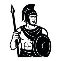 Ares Greek God of War – Black and White Minimalist Illustration - PNG