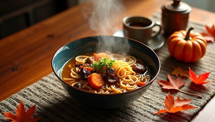 Hearty Autumn Noodle Soup A Comforting Bowl of Warmth and Flavor Perfect for Chilly Evenings