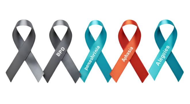 Ribbons Awareness Illustration on Black Background for Mental Health Support