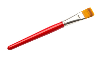 Fototapeta premium Red-handled flat paintbrush, isolated on ,; vibrant, professional, art supply transparent background
