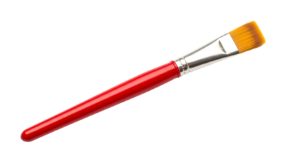 Red-handled flat paintbrush, isolated on ,; vibrant, professional, art supply  transparent background