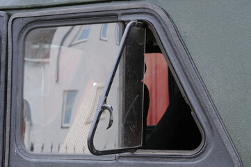 Open window in an old car. Close-up.