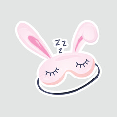 Bunny Sleep Mask Vector Illustration Sticker. A cute vector illustration sticker of a pink bunny sleep mask with 