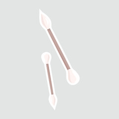 Cotton Bud Vector Sticker for Skincare and Hygiene. Flat vector sticker of cotton buds for skincare, makeup, and hygiene use. Ideal for beauty, spa, cosmetic, and healthcare-related designs