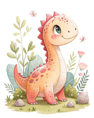 Cute Watercolor Dinosaur 
