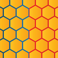 Background pattern seamless hexagon honeycomb gradient yellow to orange color on ren and blue color. versus background