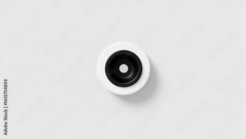 Aufkleber top-down view of a white circular object with a black recessed center on a white background for abst