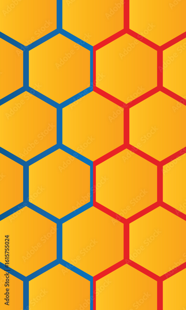 Poster background pattern seamless hexagon honeycomb gradient yellow to orange color on ren and blue color.