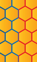 Background pattern seamless hexagon honeycomb gradient yellow to orange color on ren and blue color. versus background