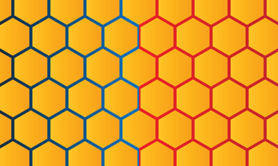 Background pattern seamless hexagon honeycomb gradient yellow to orange color on ren and blue color. versus background