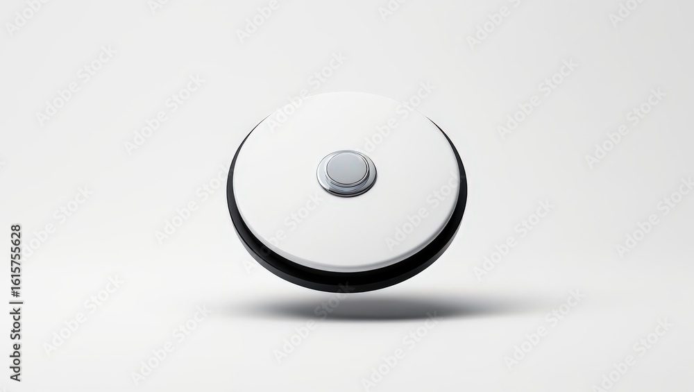 Aufkleber elevated close-up of a white and black circular object with a metallic button on a white background 