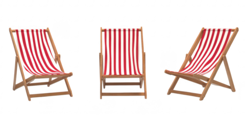 Three striped beach chairs illustration on transparent png background