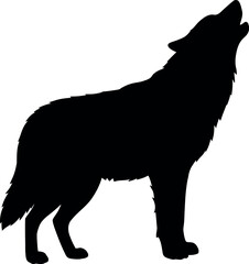 Silhouette wolf howling moon night sky
