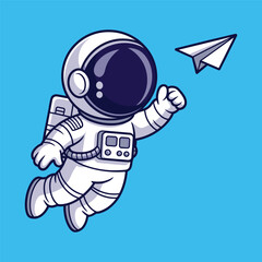 Astronaut flying a paper airplane vector illustration isolated on white background