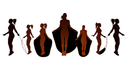 Silhouette Illustration Of People Jumping Rope In Group With Black Background