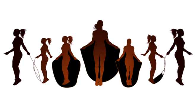 Silhouette Illustration Of People Jumping Rope In Group With Black Background