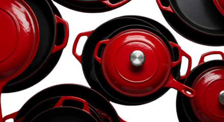 Red Cookware Arrangement Isolated On Transparent Background Illustration