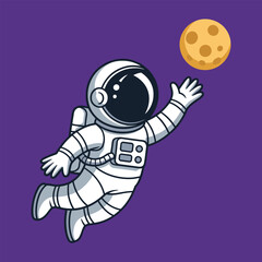 Astronaut reaching for the moon vector illustration isolated on white background