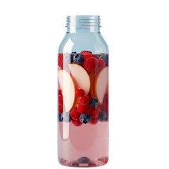 Transparent Bottle Fruit Infusion Isolated on Black Background Photo