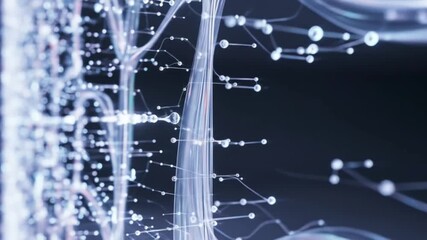 Floating digital particle connections forming futuristic neural mesh on dark background seamless looping time-lapse animation video background - Powered by Adobe