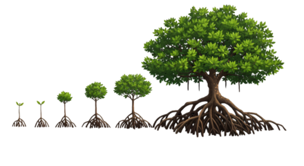 Pixelated Tree Growth Stages Illustration on Transparent Background