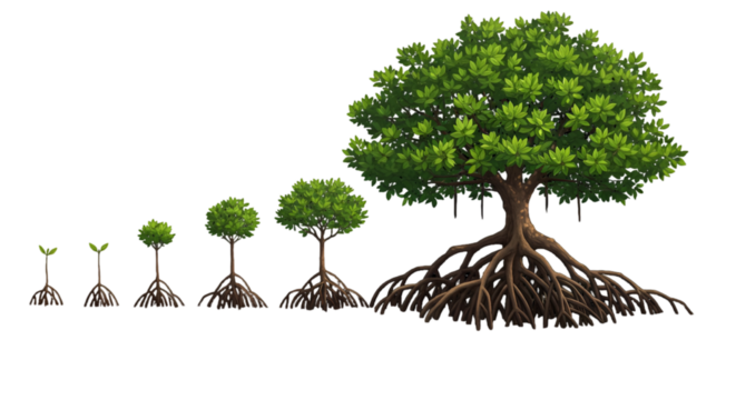 Pixelated Tree Growth Stages Illustration on Transparent Background - Powered by Adobe