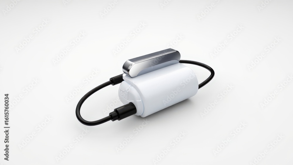 Aufkleber a compact white device with black cables on a plain background displaying modern technology and mini