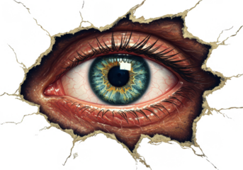 Realistic Illustration of an Eye Looking Through Crack