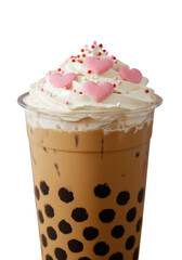 Valentine's Day Illustration of Boba Drink With Heart Sprinkles On Transparent Background